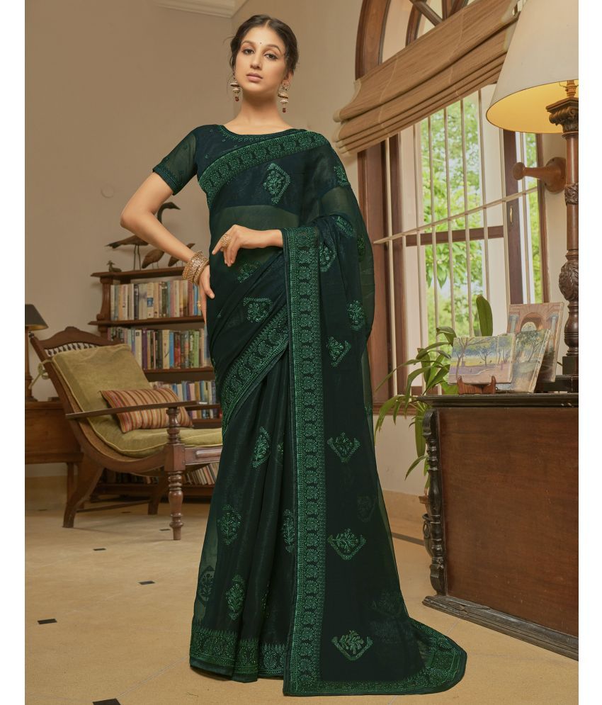     			Samah Chiffon Embroidered Saree With Blouse Piece - Green ( Pack of 1 )