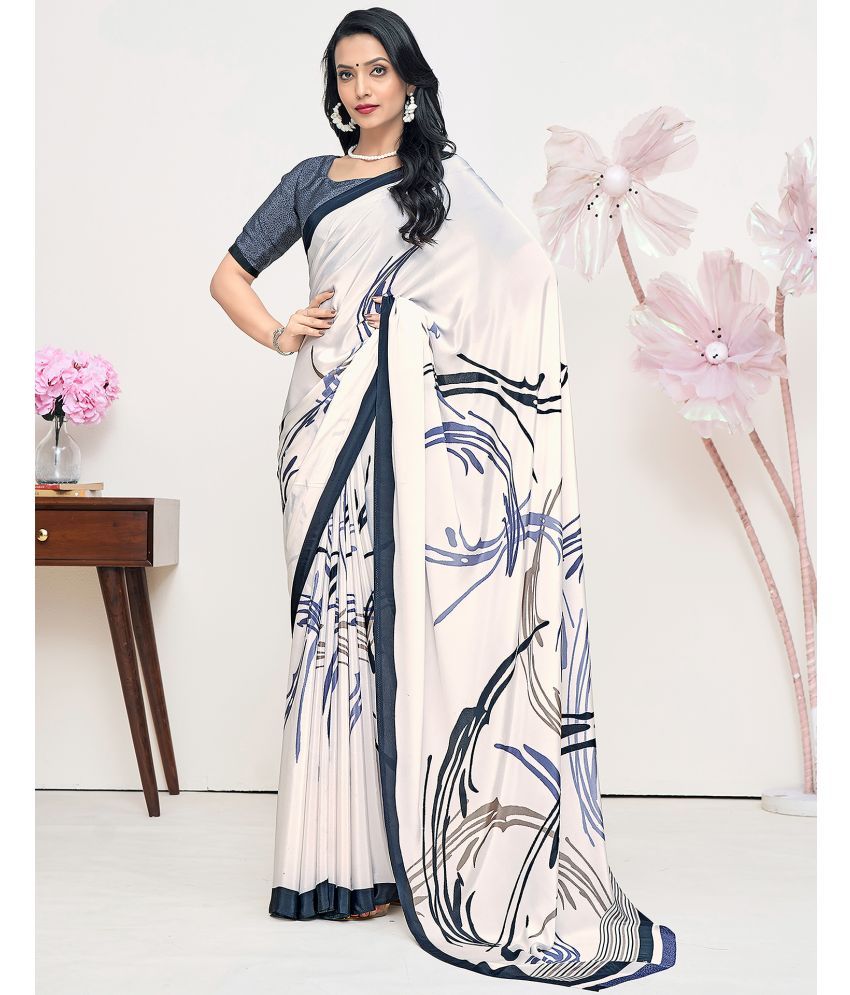     			Samah Crepe PRINTED Saree With Blouse Piece - White ( Pack of 1 )