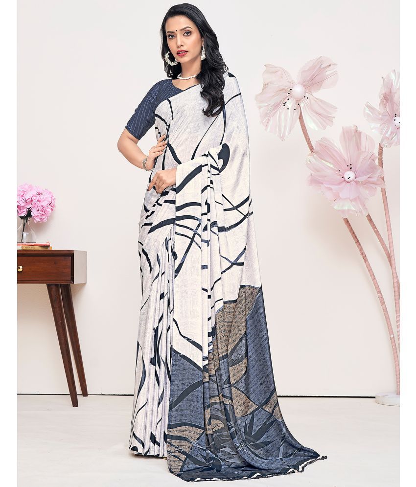     			Samah Crepe PRINTED Saree With Blouse Piece - Off White ( Pack of 1 )