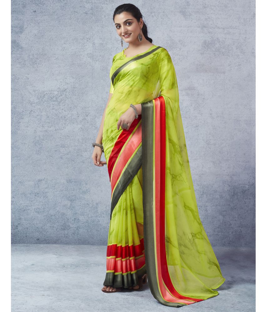     			Samah Georgette PRINTED Saree With Blouse Piece - Lime Green ( Pack of 1 )