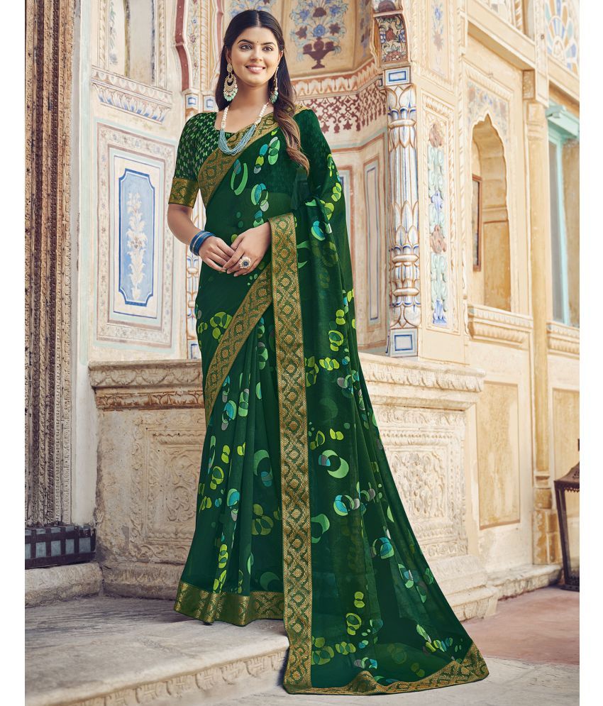     			Samah Georgette Printed Saree With Blouse Piece - Green ( Pack of 1 )