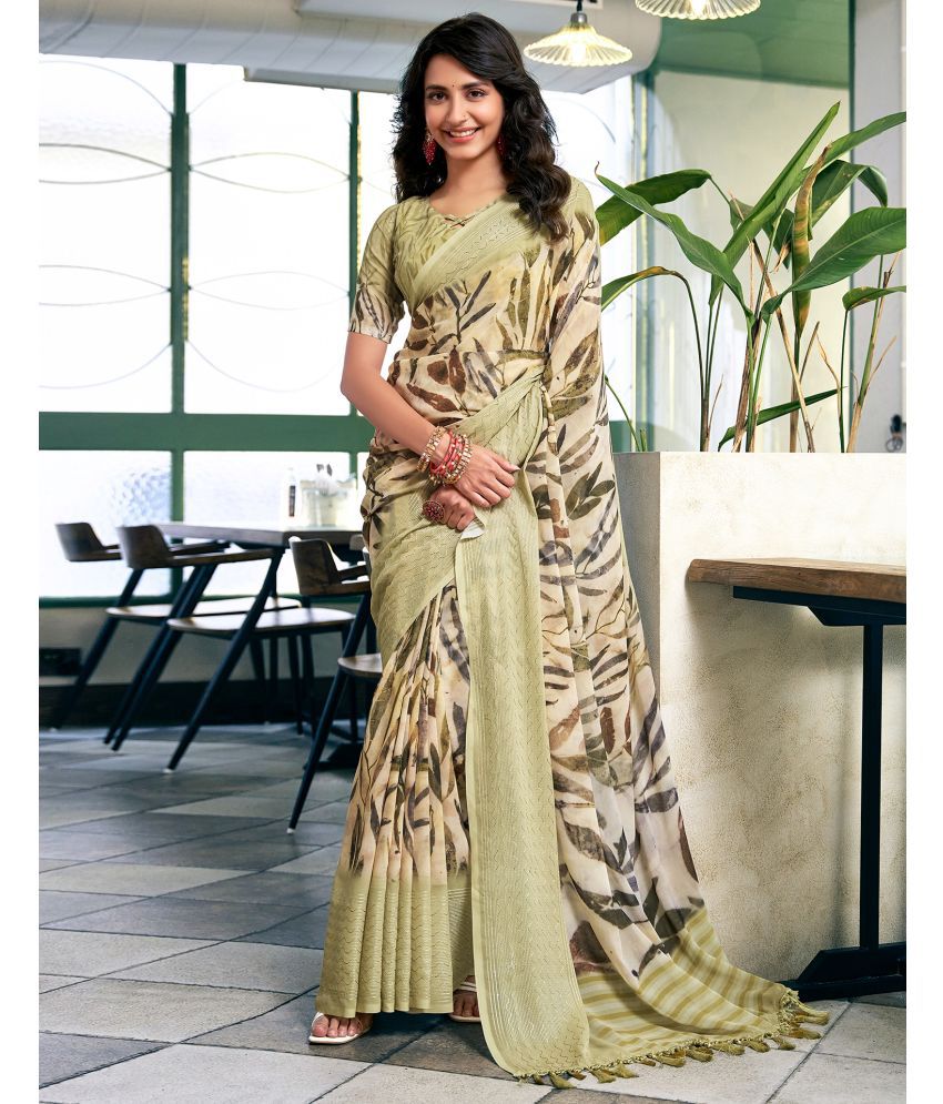     			Samah Georgette Printed Saree With Blouse Piece - Olive ( Pack of 1 )