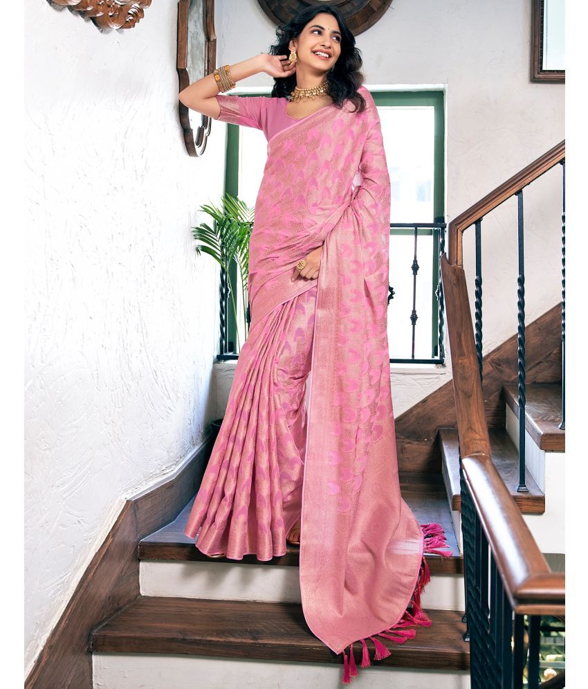     			Samah Georgette Woven Saree With Blouse Piece - Pink ( Pack of 1 )