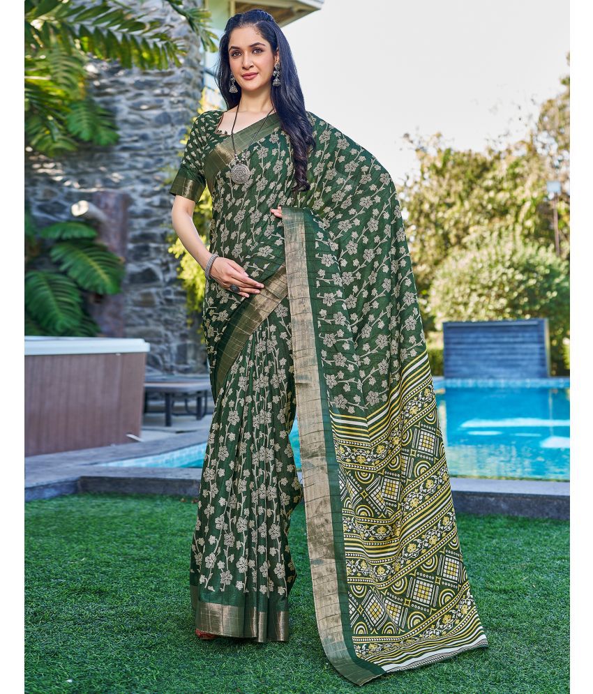     			Samah Silk PRINTED Saree With Blouse Piece - Green ( Pack of 1 )