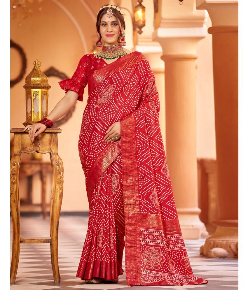     			Samah Silk Printed Saree With Blouse Piece - Red ( Pack of 1 )