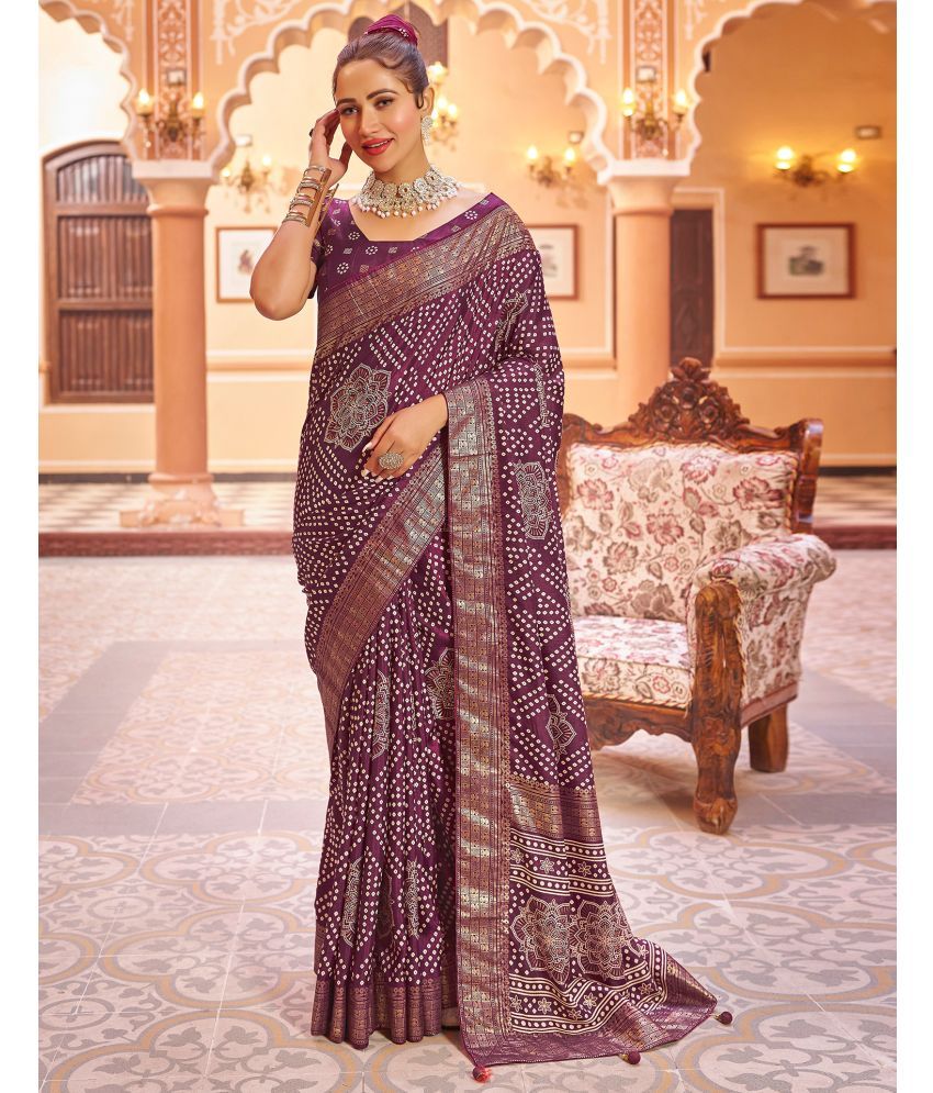     			Samah Silk Printed Saree With Blouse Piece - Purple ( Pack of 1 )