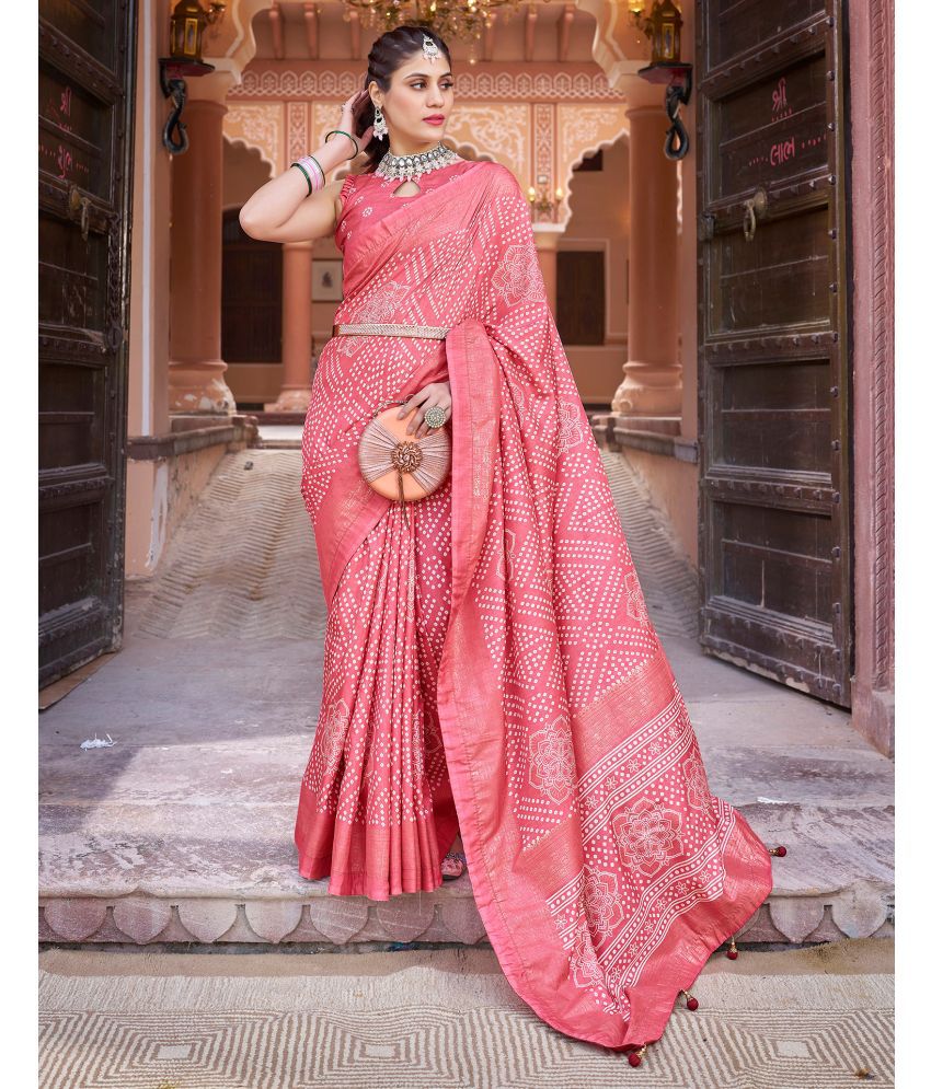    			Samah Silk Printed Saree With Blouse Piece - Pink ( Pack of 1 )