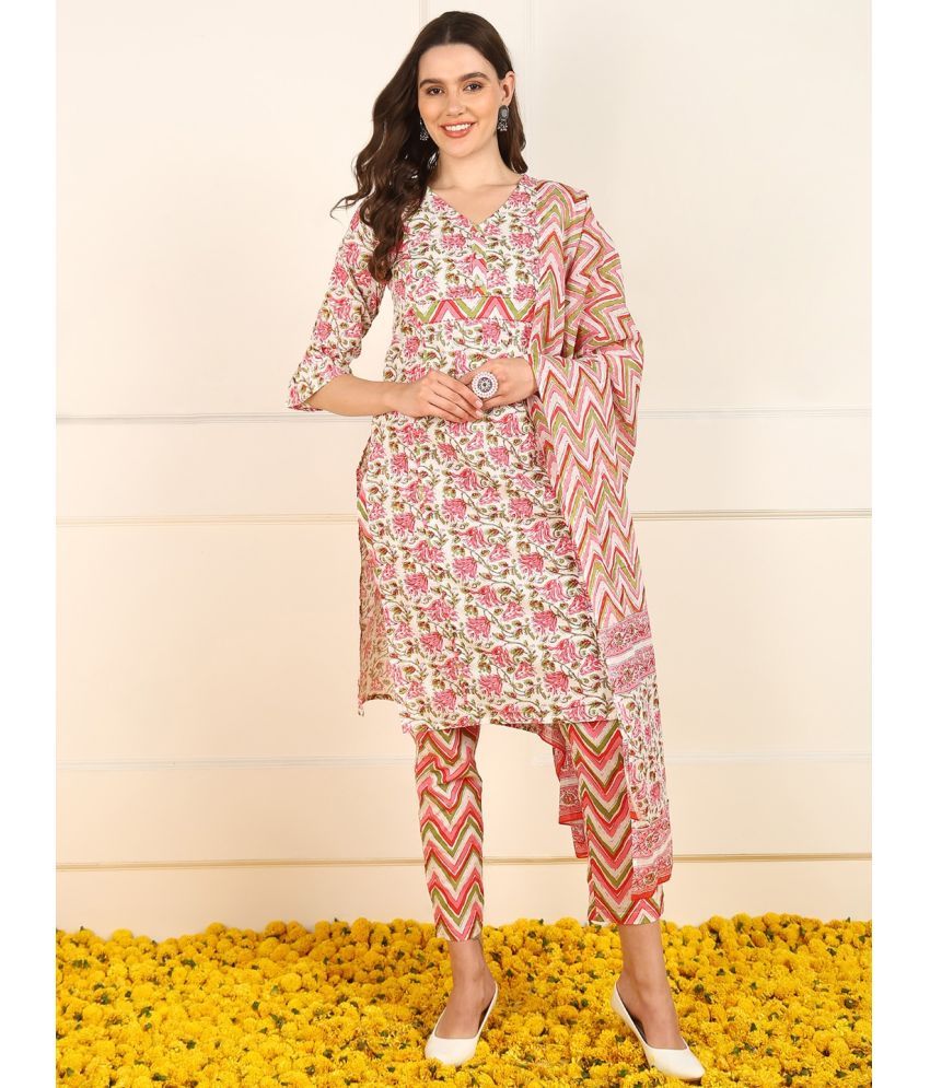     			Vaamsi Cotton Printed Kurti With Pants Women's Stitched Salwar Suit - Pink ( Pack of 1 )