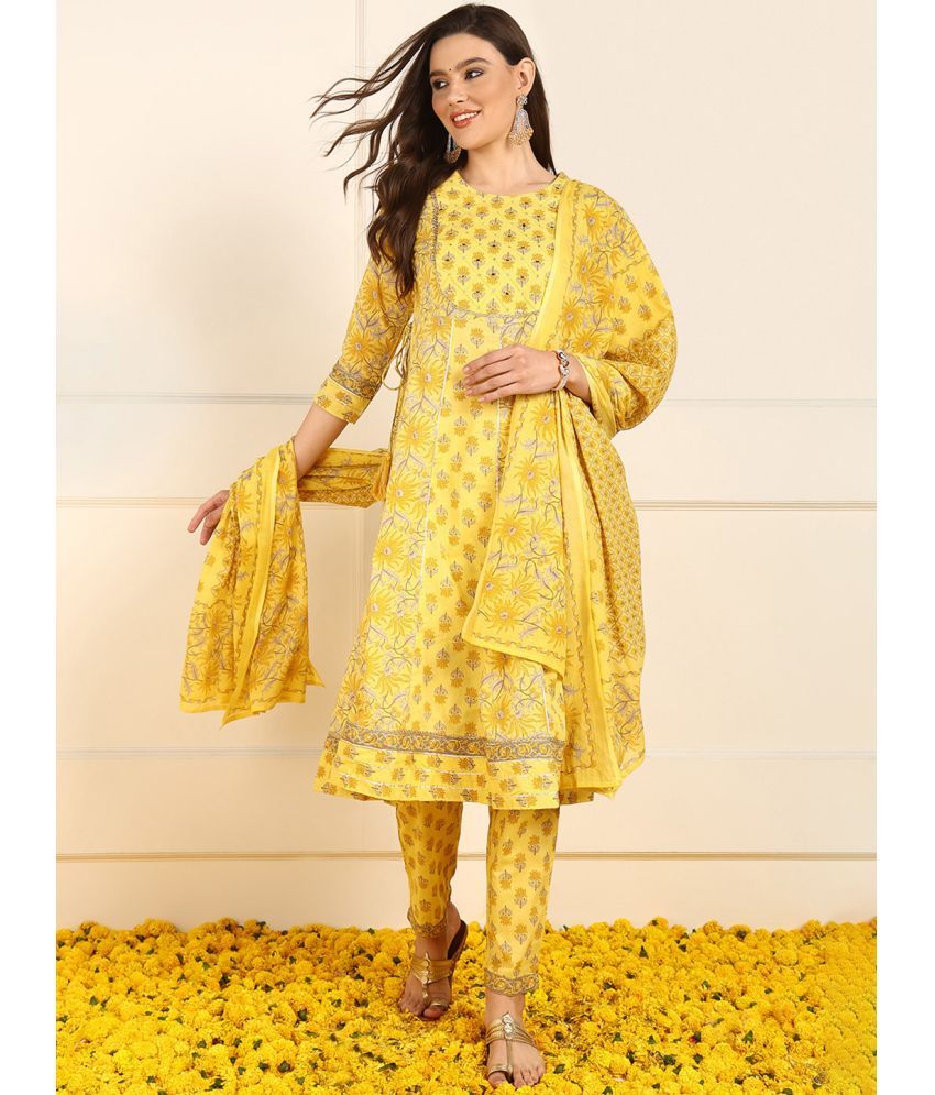     			Vaamsi Cotton Printed Kurti With Pants Women's Stitched Salwar Suit - Yellow ( Pack of 1 )