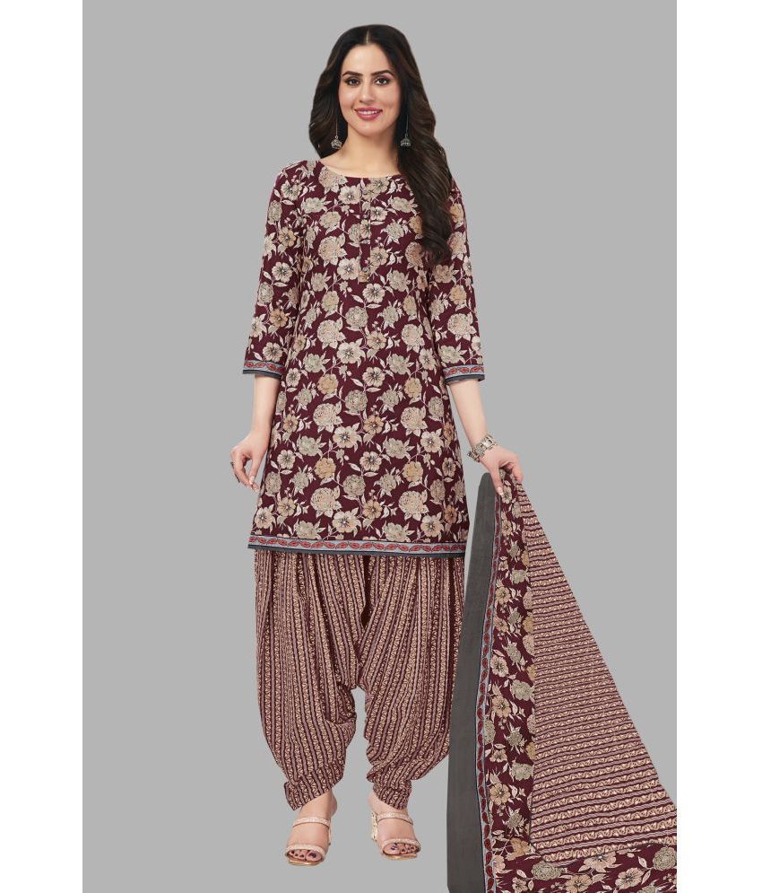     			shree jeenmata collection Unstitched Cotton Printed Dress Material - Maroon ( Pack of 1 )