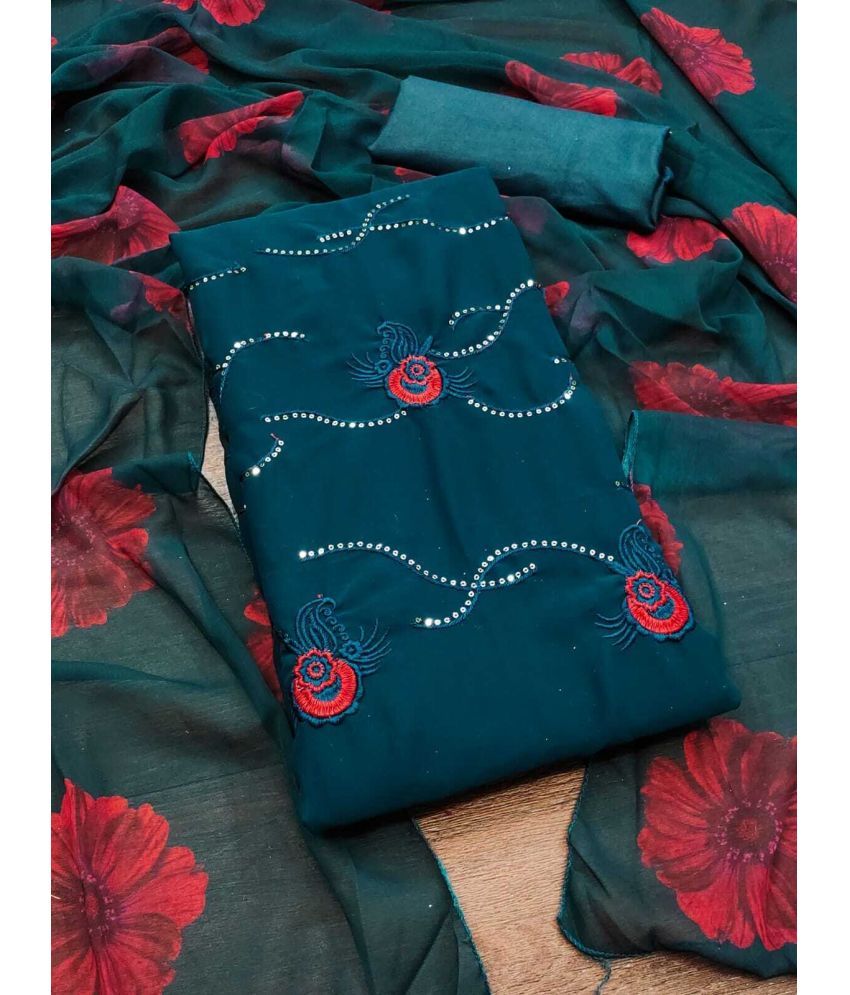     			A TO Z CART Unstitched Georgette Embroidered Dress Material - Teal ( Pack of 1 )