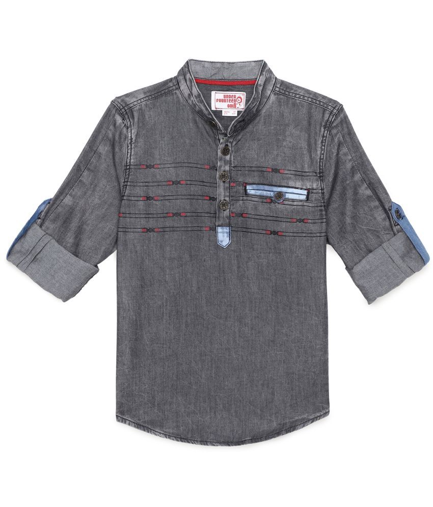     			BOYS REGULAR FIT STAND COLLAR DENIM SHIRT