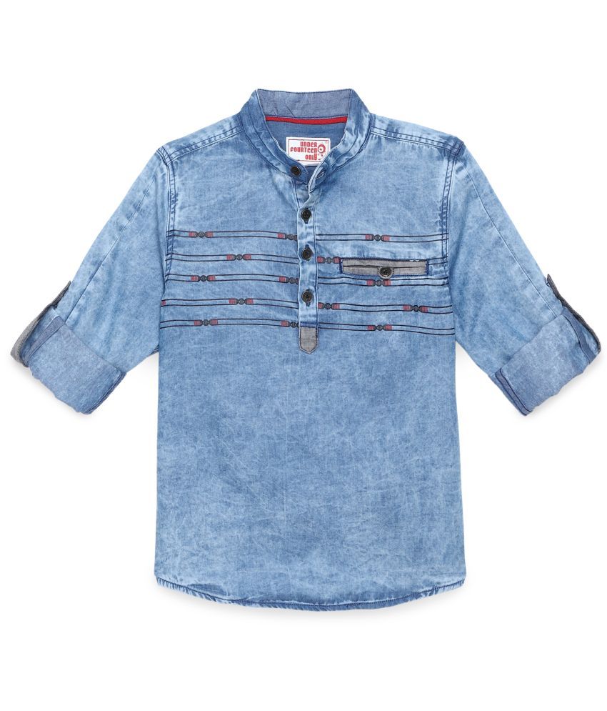     			BOYS REGULAR FIT STAND COLLAR DENIM SHIRT