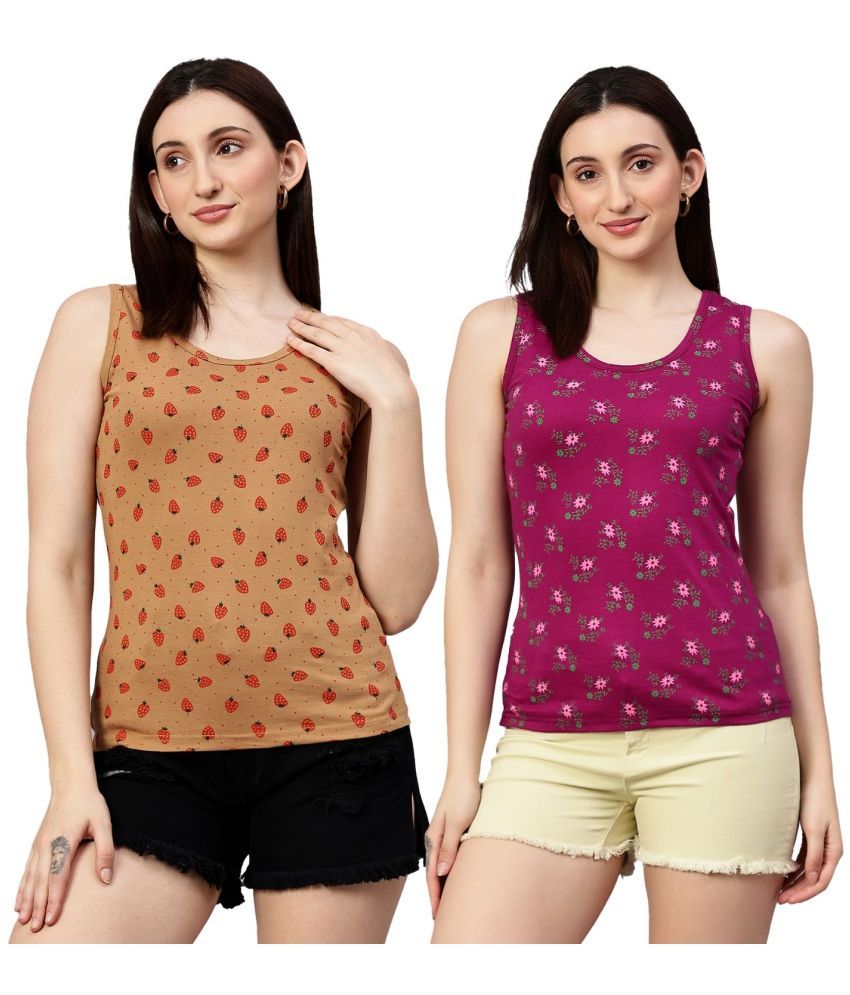     			Diaz Multi Color Cotton Blend Women's Tank Top ( Pack of 2 )