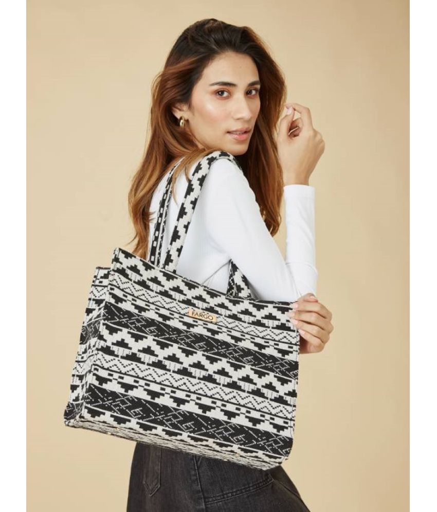     			Fargo White,Black PU Tote Bag