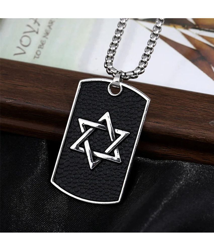     			Fashion Frill Silver Chain For Men Stainless Steel Black Shield Star Amulet