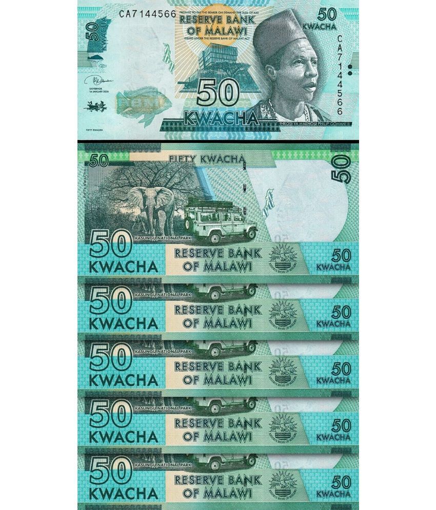     			Malawi 50 Kwacha Consecutive Serial 5 Notes in Top Grade Gem UNC