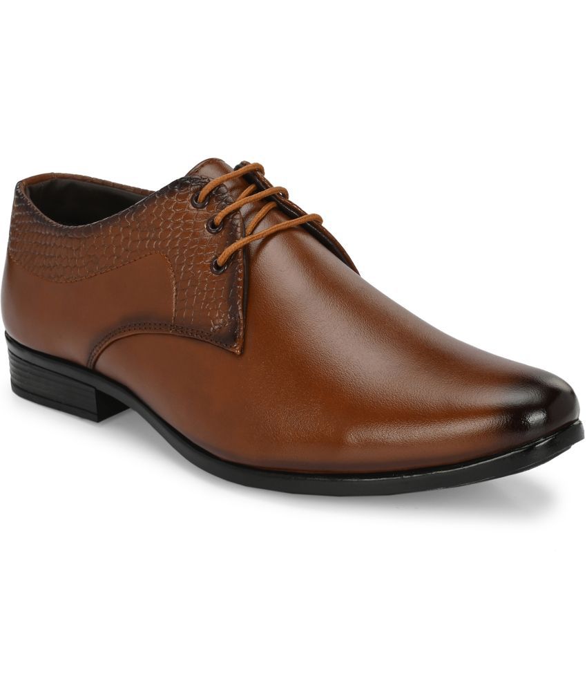     			Rising Wolf Tan Men's Derby Formal Shoes