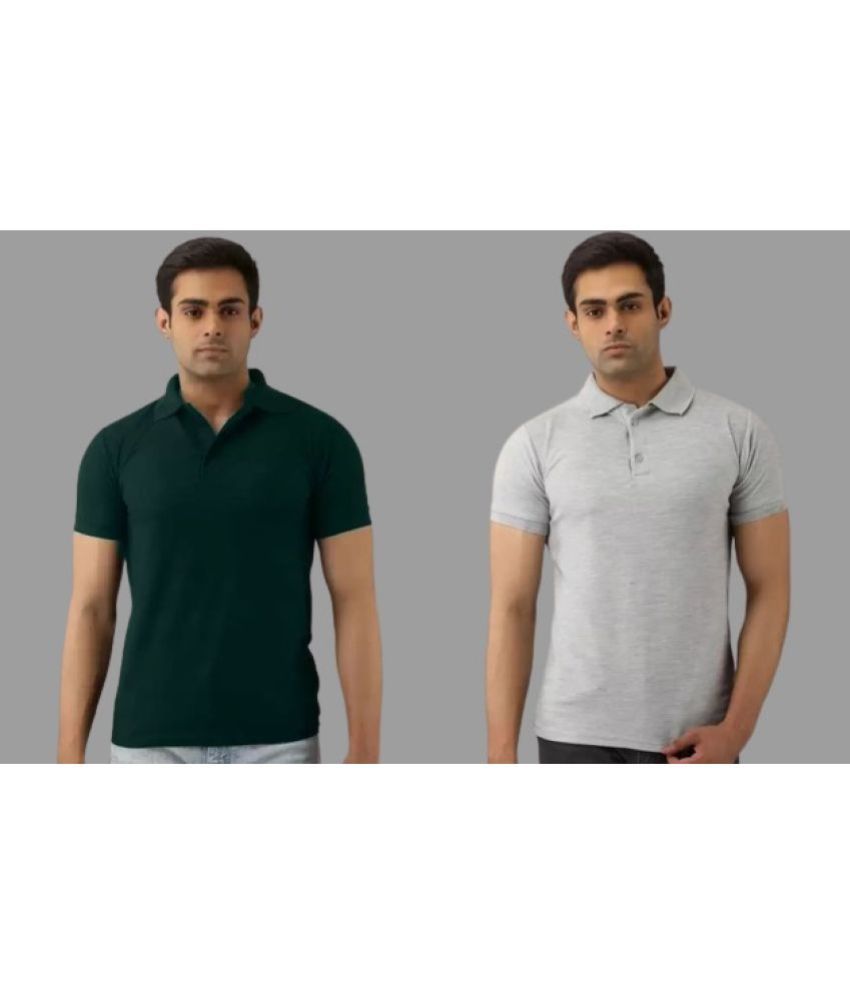     			SKYRISE Cotton Blend Slim Fit Solid Half Sleeves Men's Polo T Shirt - Multicolor ( Pack of 2 )