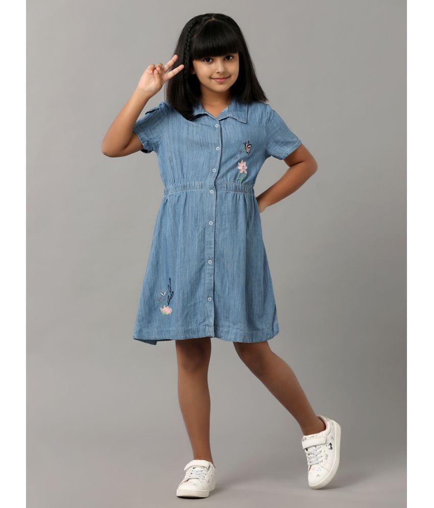     			Under Fourteen Only Denim Shirt Dress For Girls ( Pack of 1 , Blue )