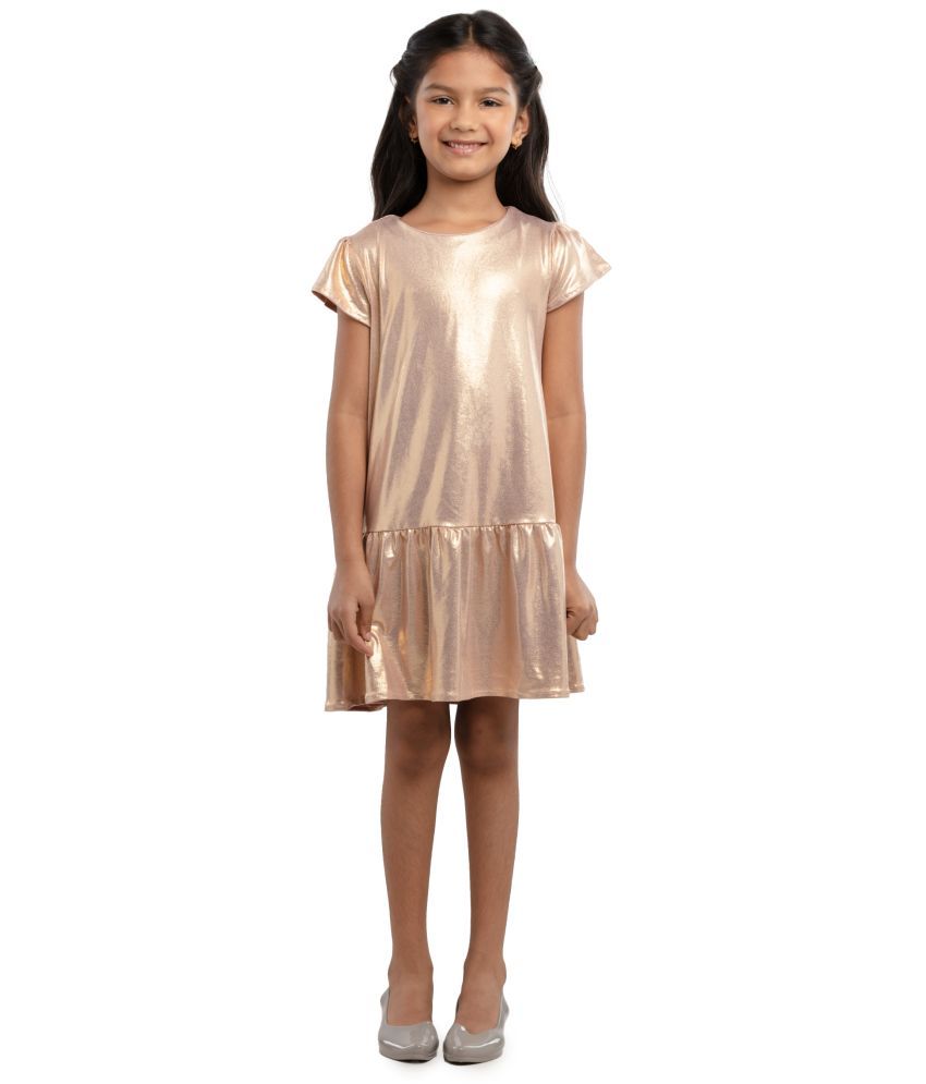     			Under Fourteen Only Polyester Asymmetric Dress For Girls ( Pack of 1 , Gold )