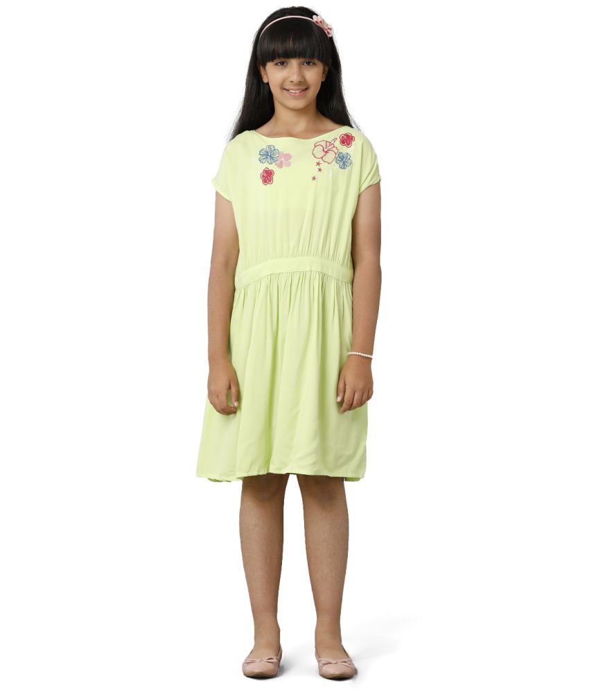     			Under Fourteen Only Green Rayon Girls Asymmetric Dress ( Pack of 1 )