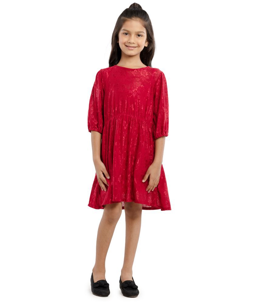     			Under Fourteen Only Red Cotton Girls Asymmetric Dress ( Pack of 1 )