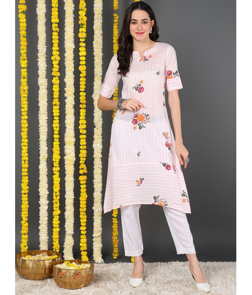     			Vaamsi Cotton Striped Asymmetrical Women's Kurti - White ( Pack of 1 )