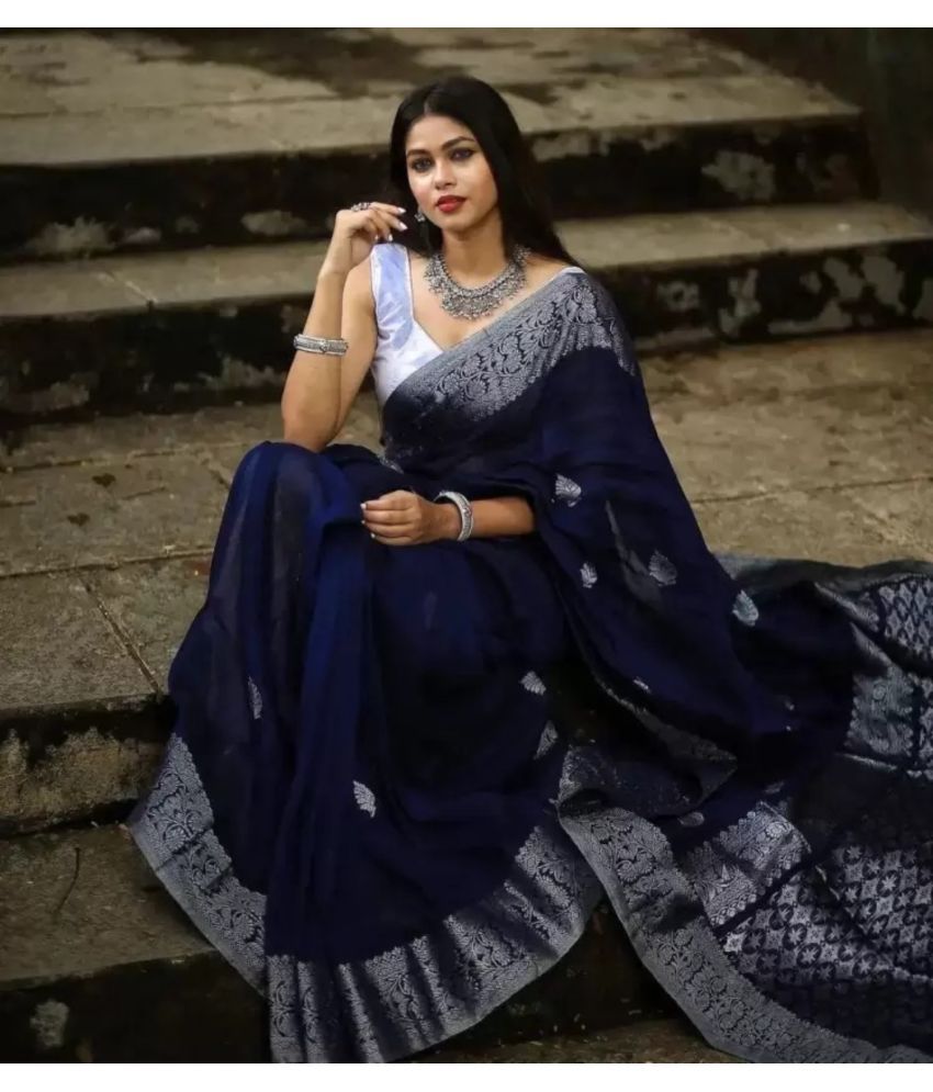     			Aadvika Banarasi Silk Printed Saree With Blouse Piece - Blue ( Pack of 1 )