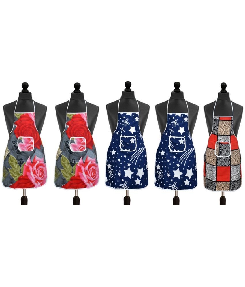     			Aazeem Cotton Blend Printed Kitchen Apron with 1 Center Pocket ( Pack of 5 )