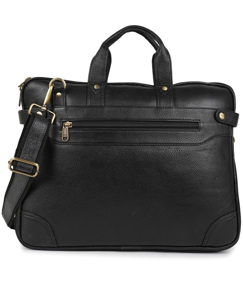     			FERNWEH Black Leather Office Bag