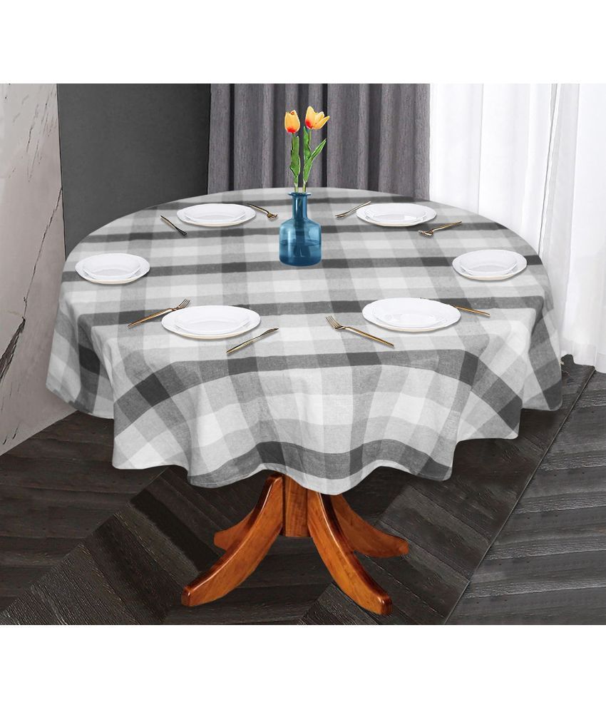     			Oasis Hometex Checks Cotton 6 Seater Round Table Cover ( 152 x 152 ) cm Pack of 1 Gray