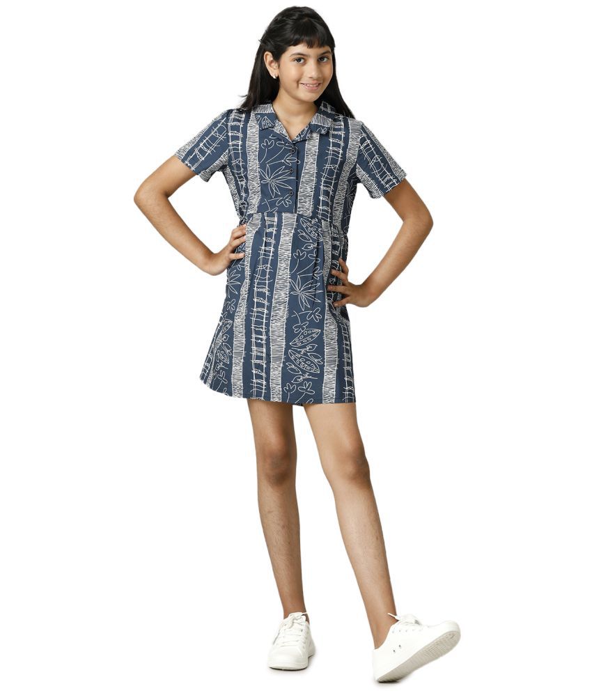     			Under Fourteen Only Blue Cotton Girls Asymmetric Dress ( Pack of 1 )