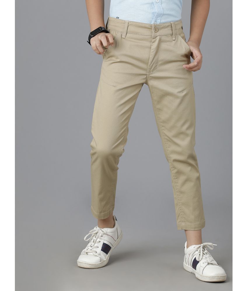     			Under Fourteen Only - Khaki Cotton Boys Trousers ( Pack of 1 )