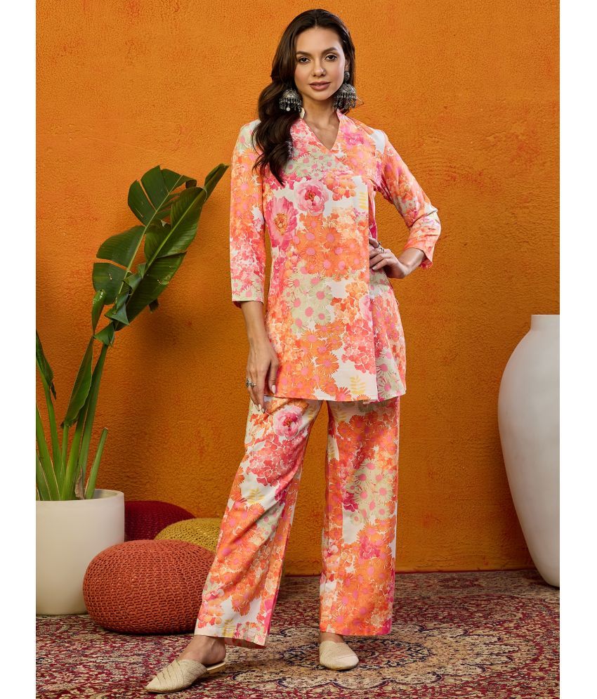     			Vaamsi Orange Printed Pant Top Set