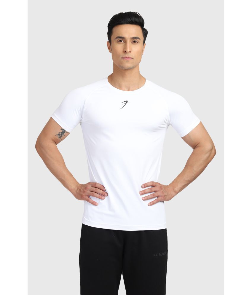     			Fuaark White Polyester Slim Fit Men's Sports T-Shirt ( Pack of 1 )