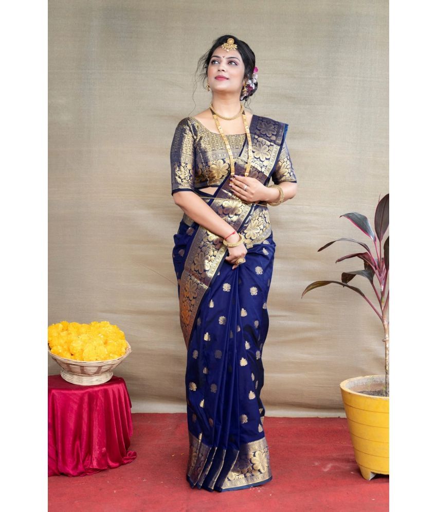     			GARIYA Art Silk Embellished Saree With Blouse Piece - Navy Blue ( Pack of 1 )