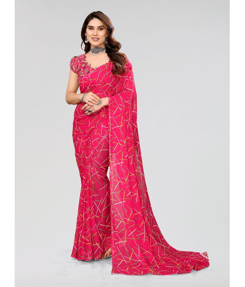     			Kashvi Sarees Georgette Printed Saree With Blouse Piece - Pink ( Pack of 1 )