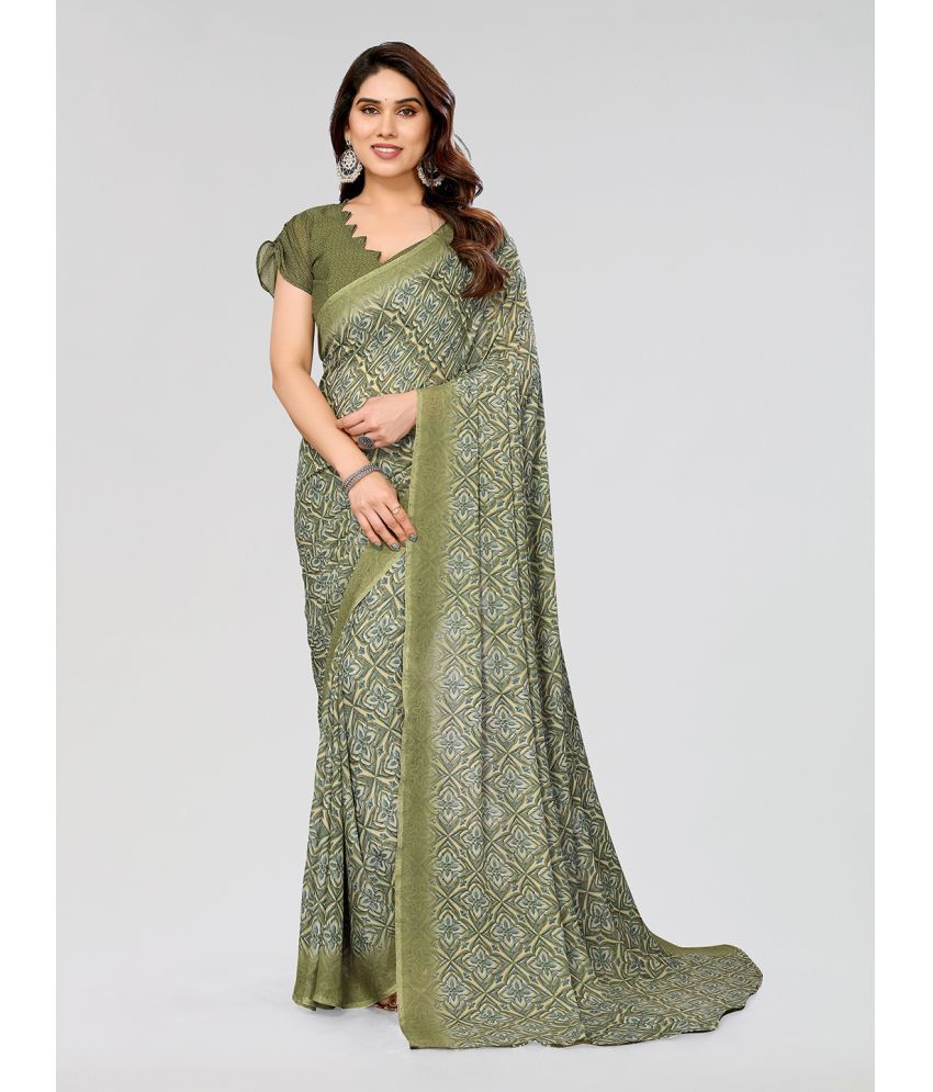     			Kashvi Sarees Georgette Printed Saree With Blouse Piece - Olive ( Pack of 1 )