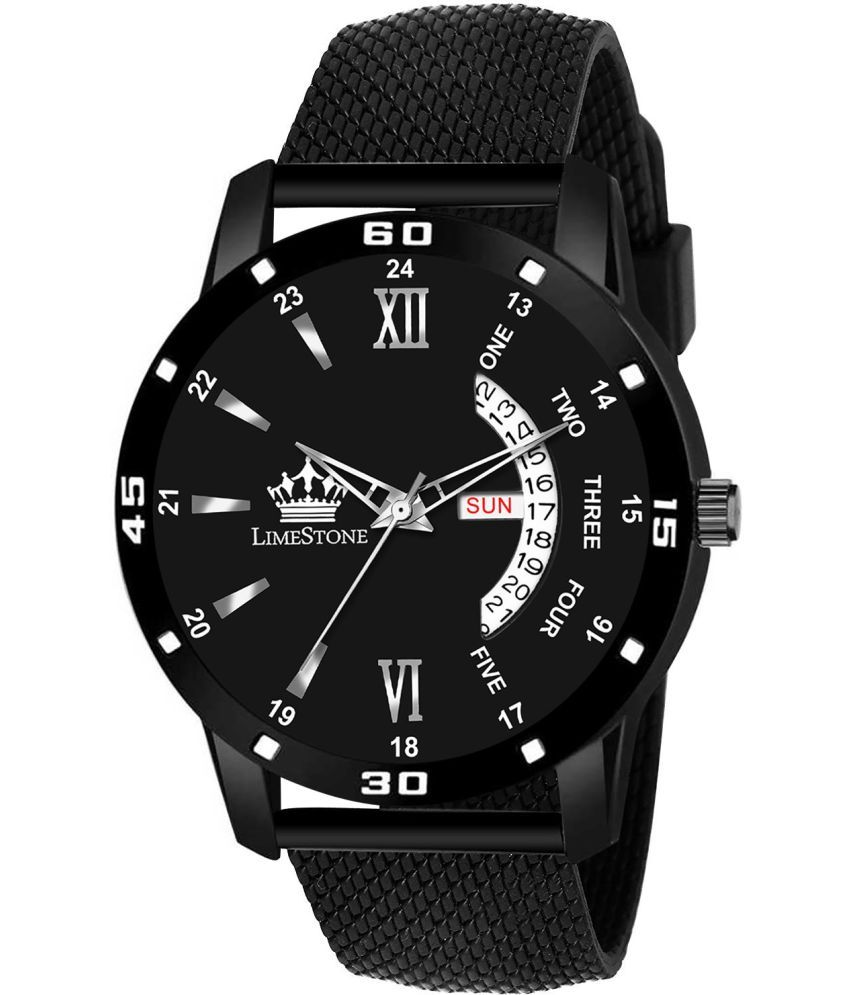     			LimeStone Black PU Analog Men's Watch