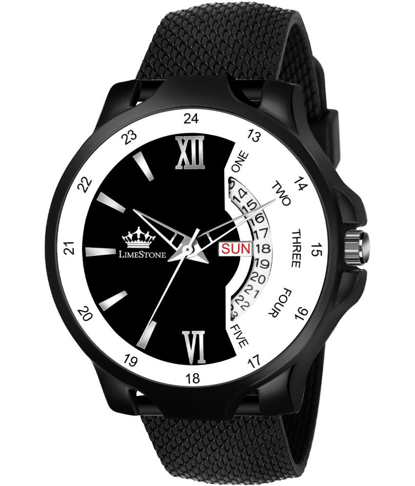     			LimeStone Black PU Analog Men's Watch