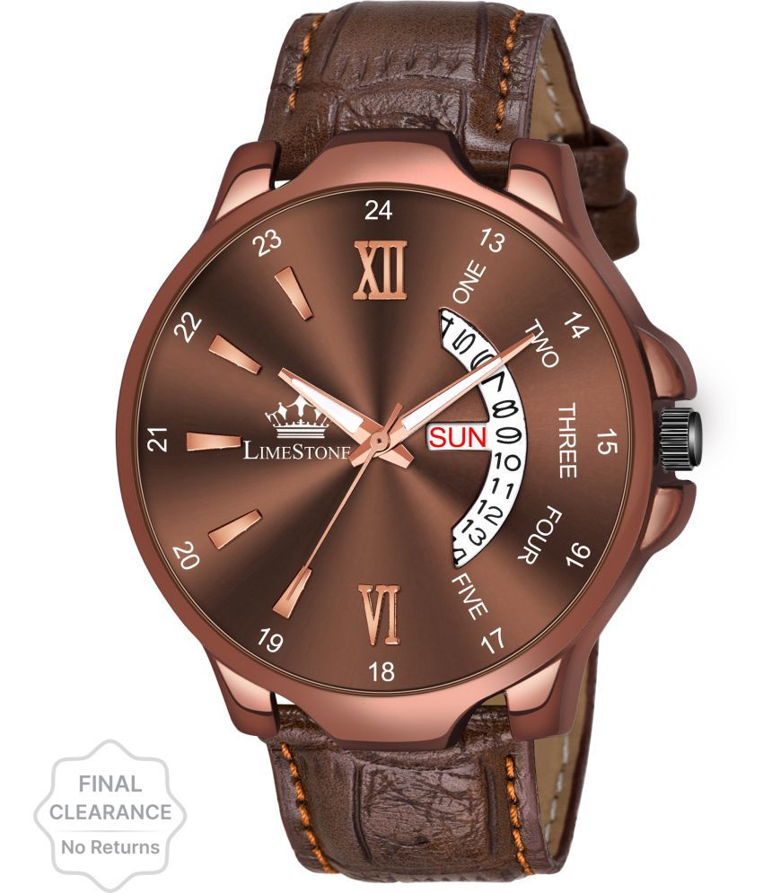     			LimeStone Brown PU Analog Men's Watch