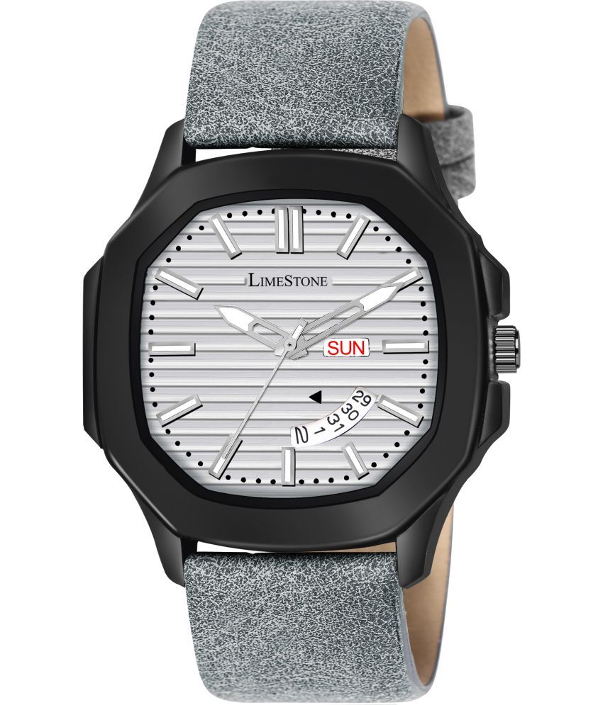     			LimeStone Light Grey PU Analog Men's Watch