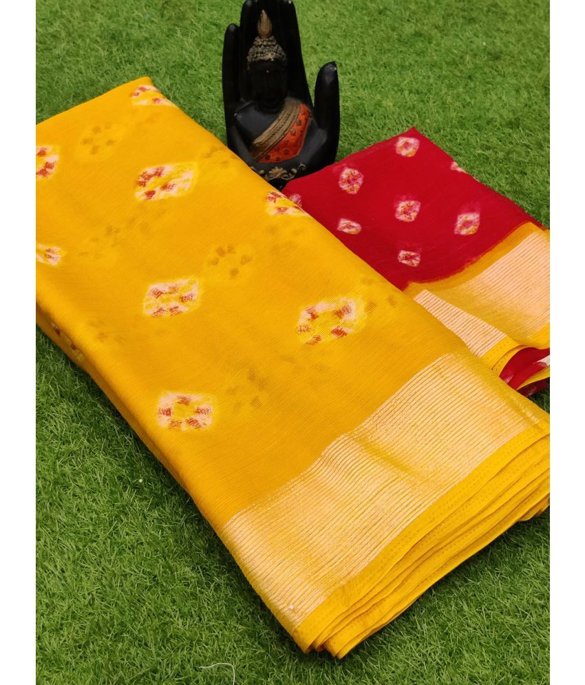     			NIKKARYA Chiffon Printed Saree With Blouse Piece - Yellow ( Pack of 1 )
