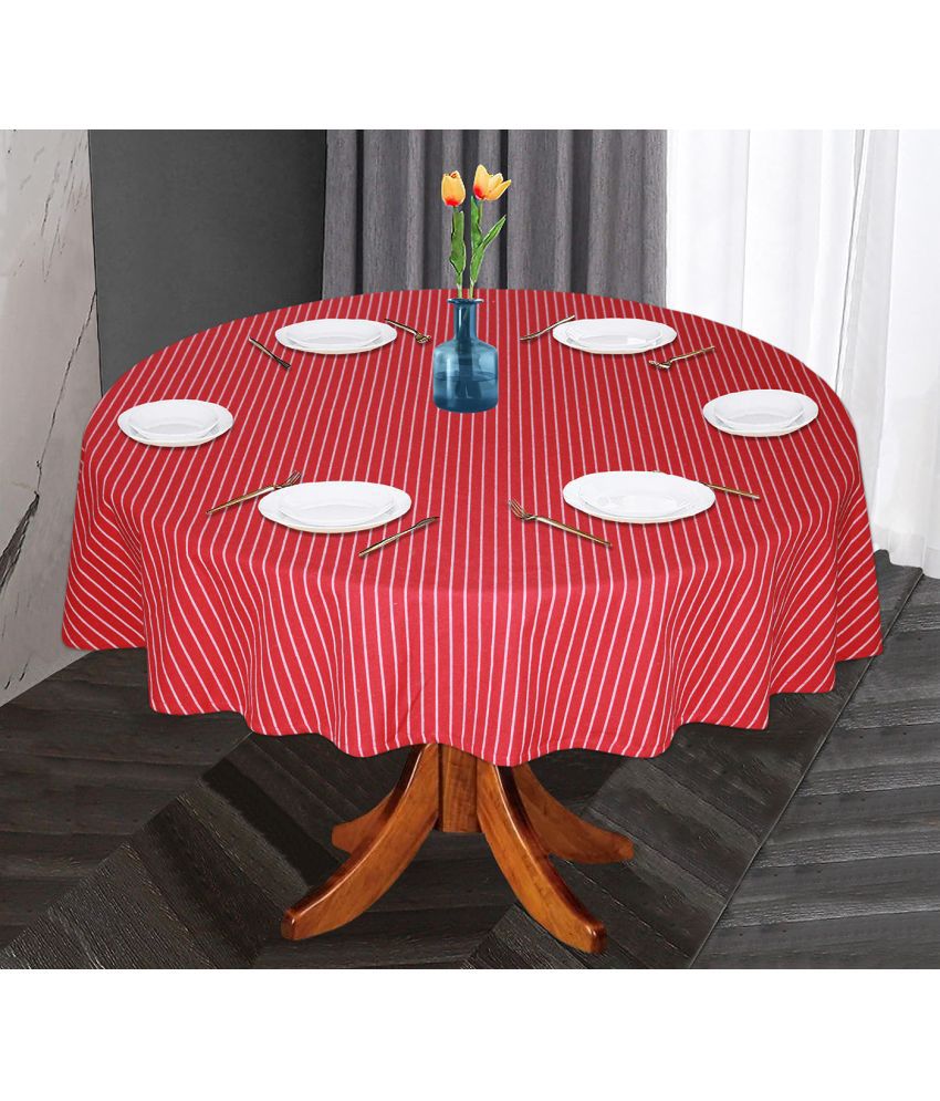     			Oasis Hometex Striped Cotton 6 Seater Round Table Cover ( 152 x 152 ) cm Pack of 1 Red