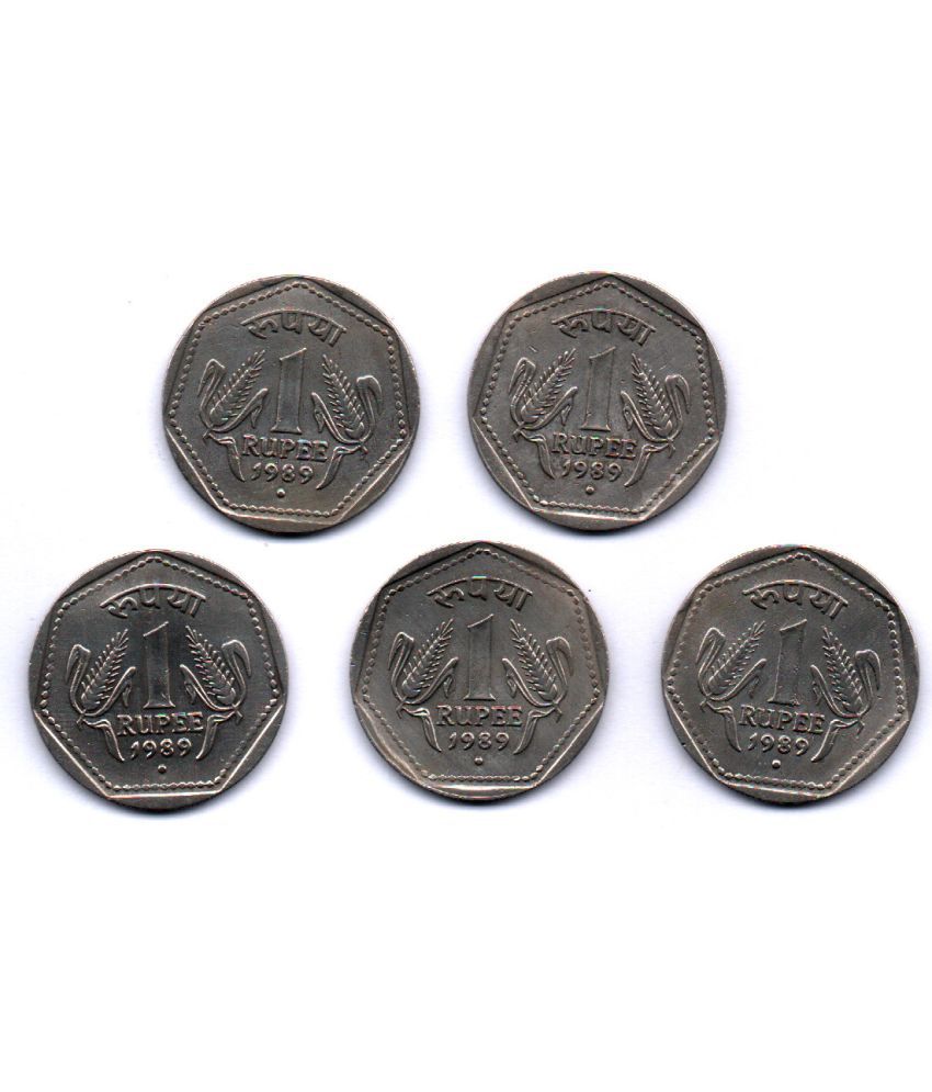     			RAJACOINS -1 / ONE RS / RUPEE COPPER NICKEL VERY RARE USED 1989 NOIDA MINT  ( 5  PCS)  COMMEMORATIVE COLLECTIBLE- USED EXTRA FINE CONDITION