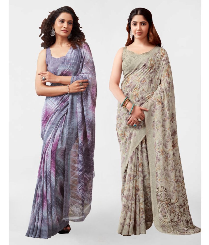     			Samah Georgette Printed Saree With Blouse Piece - Beige ( Pack of 2 )