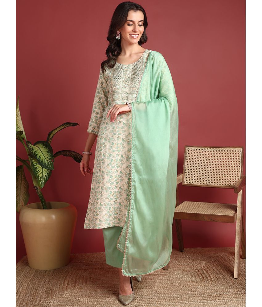     			Vaamsi Rayon Embroidered Kurti With Pants Women's Stitched Salwar Suit - Green ( Pack of 1 )