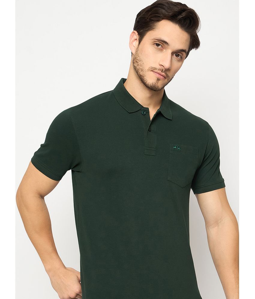     			98 Degree North Pack of 1 Cotton Regular Fit Solid Half Sleeves Men's Polo T Shirt ( Dark Green )