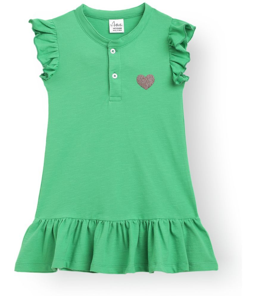     			ANTHRILO Green Cotton Blend Girls Frock ( Pack of 1 )